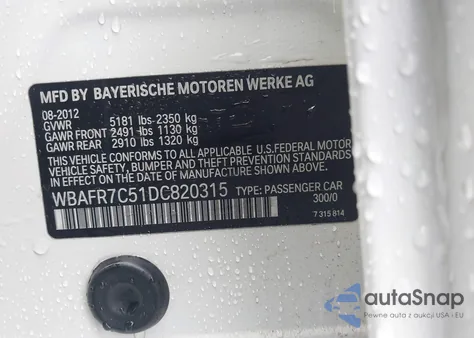 2013 BMW 535I z USA, uszkodzony, nr VIN WBAFR7C51DC820315